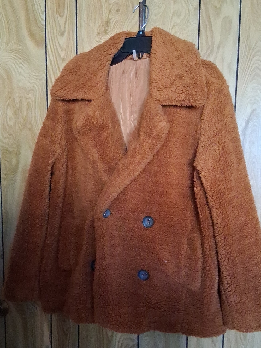 Free People Rust Brown Double-Breasted Teddy Jacket
